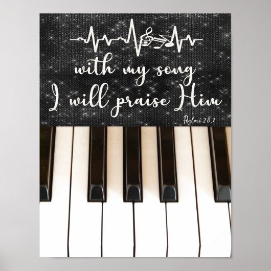 Poster Touches de piano avec Psaumes Bible Verse Citation (Devant)