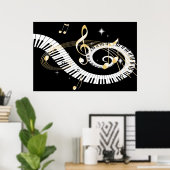 Poster Touches de piano et notes de musique d'or (Bureau à domicile)