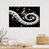 Poster Touches de piano et notes de musique d'or (Cuisine)