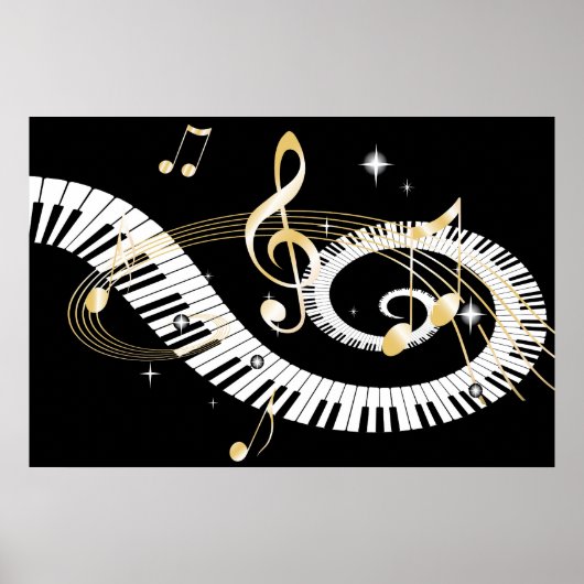 Poster Touches de piano et notes de musique d'or (Devant)
