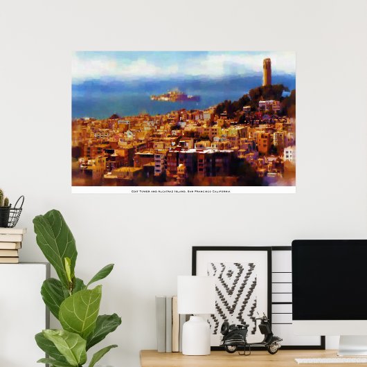 Poster Tour Coit avec vue sur l'île d'Alcatraz (Bureau à domicile)