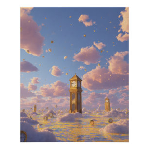 Poster Tour d'art de fantaisie de ciel rose rêveur