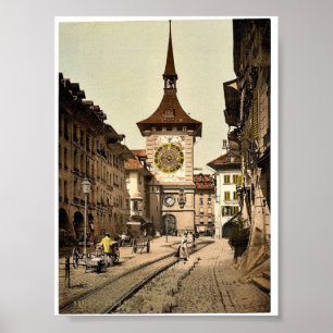Poster Tour de l'horloge, Berne, Ville, Suisse vintage
