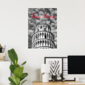 Poster Tour de Pise blanche noire Viva Italia (Bureau à domicile)
