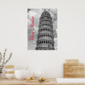Poster Tour de Pise blanche noire Viva Italia (Cuisine)