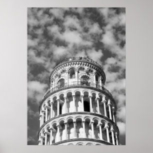 Poster Tour de Pise en noir et blanc Italie