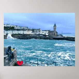 Poster Tour d'horloge Porthleven + Attente De La Sculptur