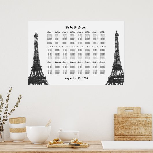 Poster Tour Eiffel 24 Table Grande Places (Cuisine)