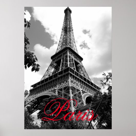 Poster Tour Eiffel à Love City Paris Noir & Blanc Rouge (Devant)