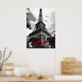 Poster Tour Eiffel à Love City Paris Noir & Blanc Rouge (Cuisine)