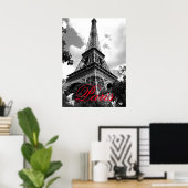 Poster Tour Eiffel à Love City Paris Noir & Blanc Rouge (Bureau à domicile)