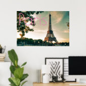 Poster Tour Eiffel à Paris Ville d'Amour romantique (Bureau à domicile)