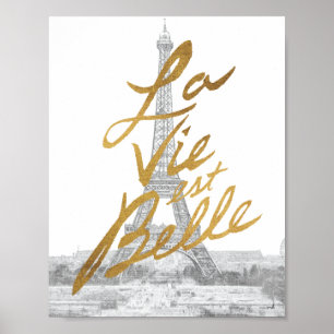 Poster Tour Eiffel avec l'écriture d'or