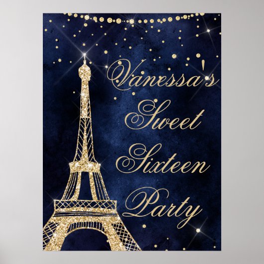 Poster Tour Eiffel chic or doux 16 signe de bienvenue (Devant)