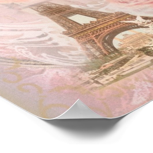 Poster Tour Eiffel Chic Shabby et Roses (Coin)