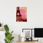 Poster Tour Eiffel Coucher de soleil rose Vintage (Bureau à domicile)
