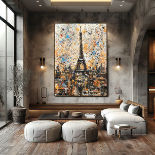 Poster Tour Eiffel de Paris Peinture Abstraite au Goutte