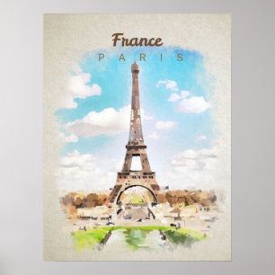 Poster Tour Eiffel en aquarelle