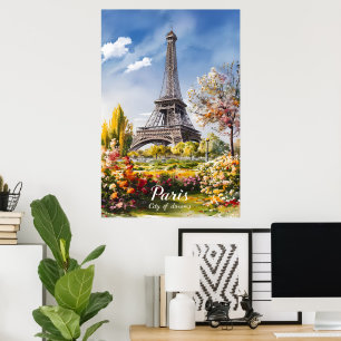 Poster Tour Eiffel en fleurs au printemps Paris
