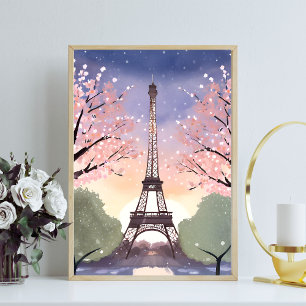 Poster Tour Eiffel en fleurs Paris France Aquarelle