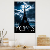 Poster Tour Eiffel en Paris bleu nuit (Cuisine)