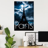 Poster Tour Eiffel en Paris bleu nuit (Bureau à domicile)