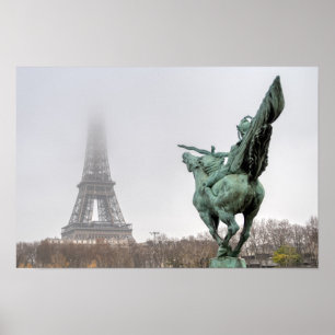 Poster Tour Eiffel et pont de Bir-Hakeim par un jour brum