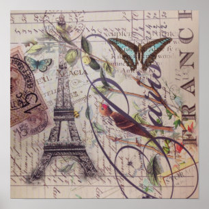 Poster Tour Eiffel français de Paris de papillon de pays