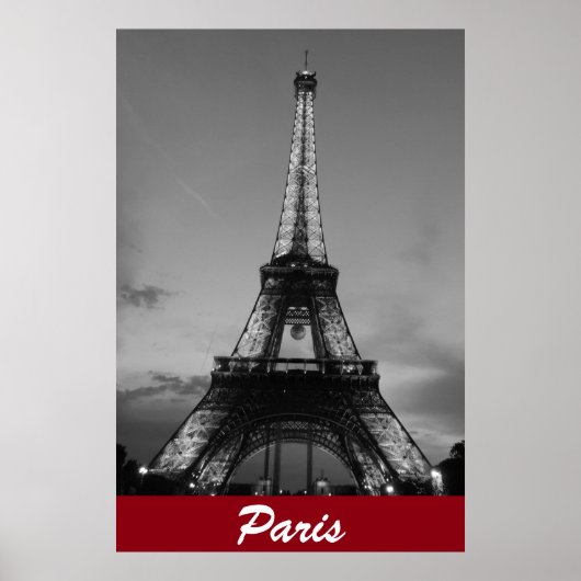 Poster Tour Eiffel Noir & Blanc à Paris Nuit (Devant)