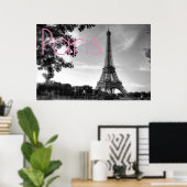 Poster Tour Eiffel Noir Blanc Paris Romantique Ville d'Am (Bureau à domicile)