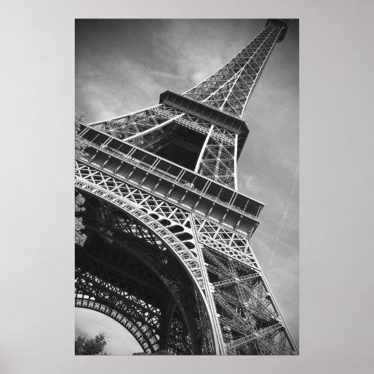 Poster Tour Eiffel noir et blanc vue d'en bas (Devant)