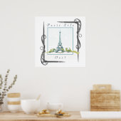 Poster Tour Eiffel Paris Aquarelle Bordure victorienne (Cuisine)