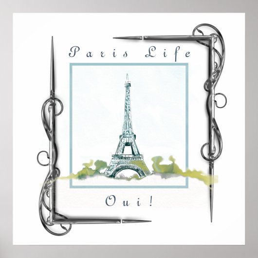 Poster Tour Eiffel Paris Aquarelle Bordure victorienne (Devant)