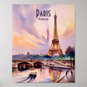 Poster Tour Eiffel Paris France Coucher de soleil Aquarel