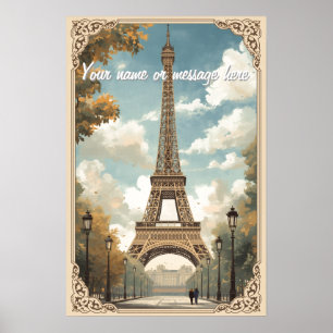 Poster Tour Eiffel Paris Voyage Art Rétro Vintage Nom