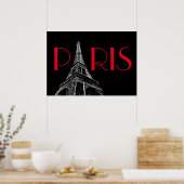 Poster Tour Eiffel Paris Voyage Noir Blanc Rouge Pop Art (Cuisine)
