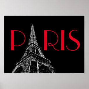 Poster Tour Eiffel Paris Voyage Noir Blanc Rouge Pop Art