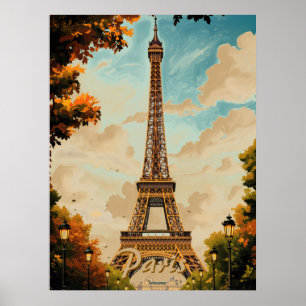 Poster Tour Eiffel Paris Voyage Style Rétro Art Vintage