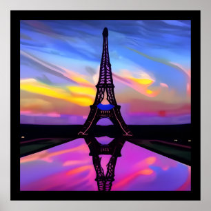 Poster Tour Eiffel Pittoresque Au Coucher Du Soleil