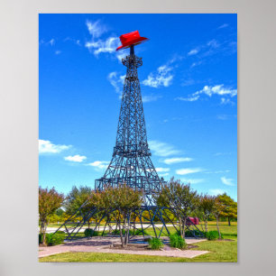 Poster Tour Eiffel portant un chapeau de cowboy rouge, Pa