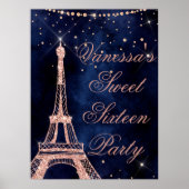 Poster Tour Eiffel rose or doux 16 signe de bienvenue (Devant)