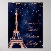 Poster Tour Eiffel rose or doux 16 signe de bienvenue (Devant)