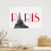 Poster Tour Eiffel rouge noir et blanc Paris Voyage (Cuisine)