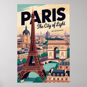 Poster Tour Eiffel vintage Paris France Voyage Rétro