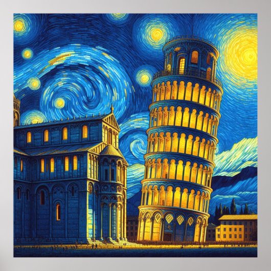 Poster Tour Starry Night Leaning De Pise Italie (Devant)