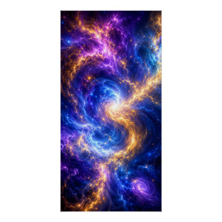 Poster Tourbillon de Supernova : Art spatial or et bleu