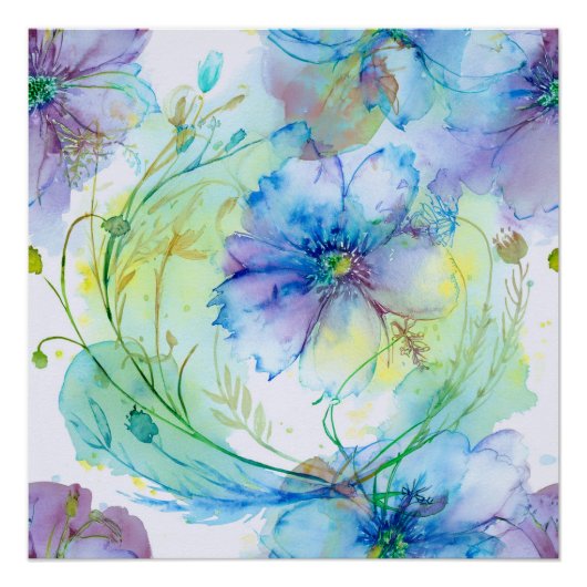 Poster Tourbillon floral aquarelle (Devant)