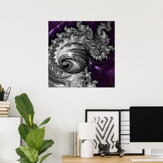 Poster Tourbillon fractal argent et violet (Bureau à domicile)