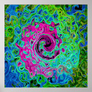 Poster Tourbillon rétro Super rose et bleu chaud