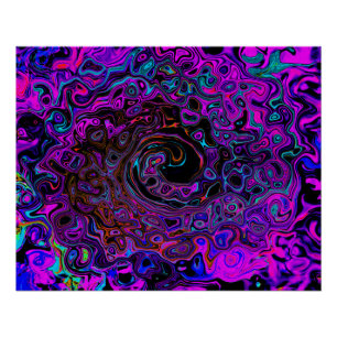 Poster Tourbillonnement Liquide Rétro Noir et Magenta